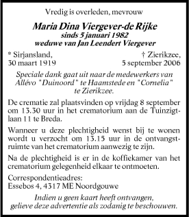 Maria Diana Viergever - de Rijke 1919-2006